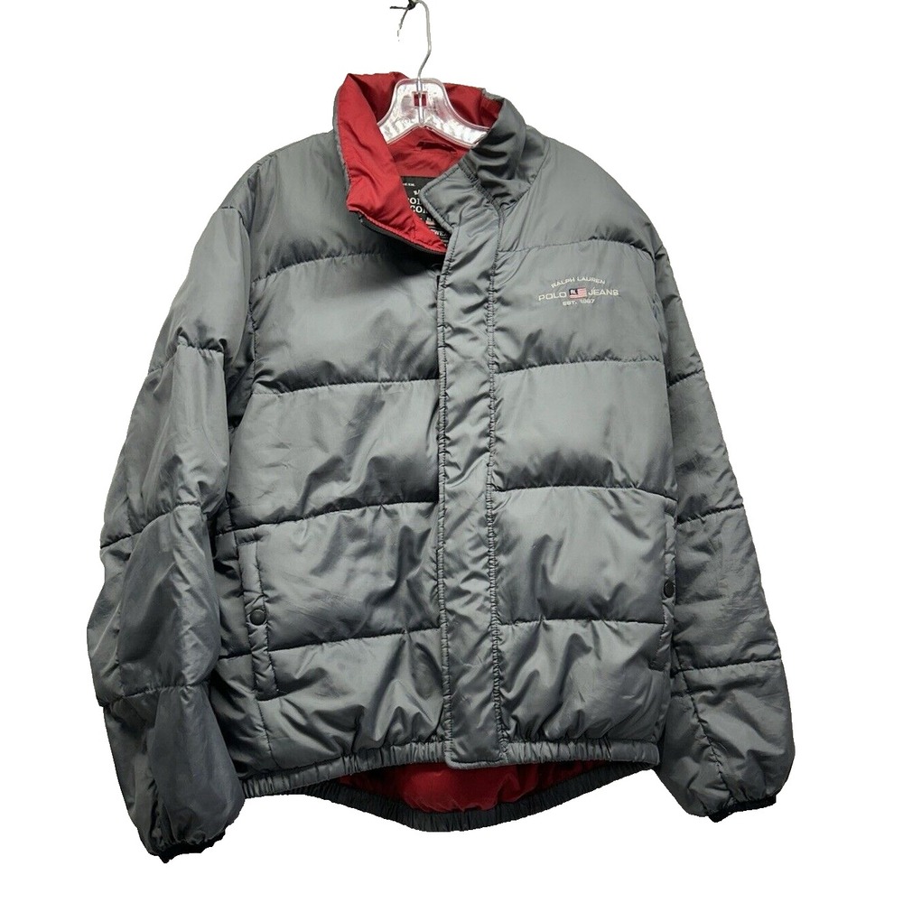 Vintage Polo Jeans Ralph Lauren Men's Medium Grey Down Puffer Coat (HU)